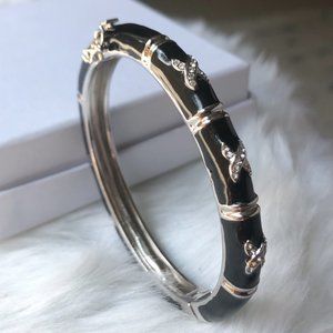 Black & Silver Faux Diamond Bangle Bracelet